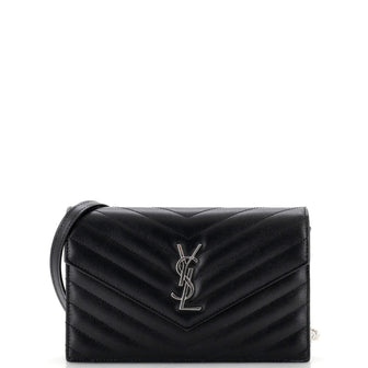 Saint Laurent Classic Monogram Wallet on Chain Matelasse Chevron Leather Small
