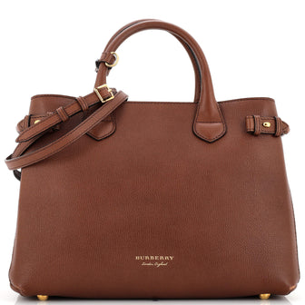 Burberry Banner Tote Leather and House Check Canvas Medium