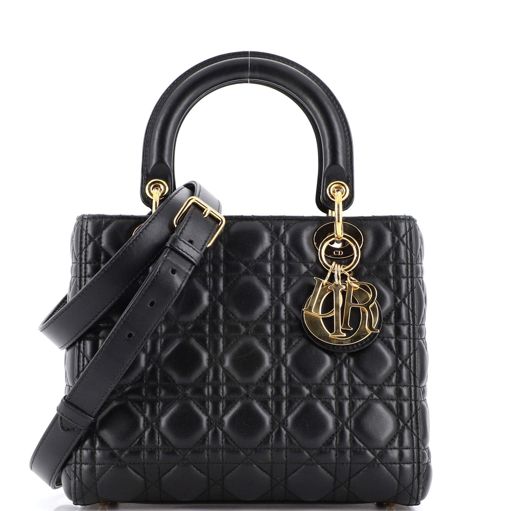 Christian Dior Lady Dior Bag Cannage Quilt Lambskin Medium Black