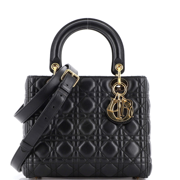 Christian Dior Lady Dior Bag Cannage Quilt Lambskin Medium Black