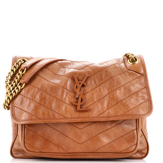 Saint Laurent Niki Chain Flap Bag Matelasse Chevron Leather Medium