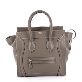Celine Luggage Handbag Grainy Leather Mini Brown 2124301