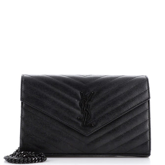 Saint Laurent Deconstructed Monogram Chain Wallet Matelasse Chevron Leather Medium