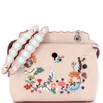 Fendi DotCom Click Shoulder Bag Embroidered Studded Leather Small