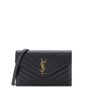 Saint Laurent Classic Monogram Wallet on Chain Matelasse Chevron Leather Small