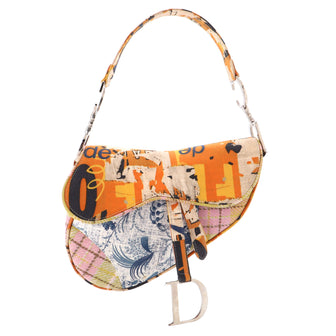 Christian Dior Vintage Saddle Bag Printed Canvas Medium