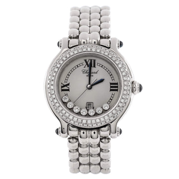 Chopard Happy Sport Classic Round Quartz Watch Stainless Steel with Diamond Bezel and Floating Diamonds 32