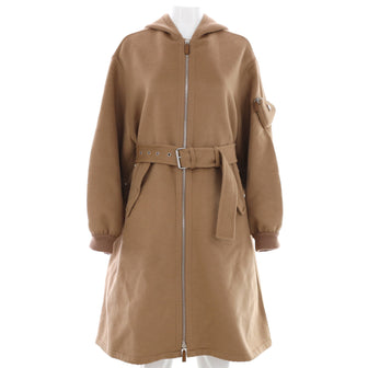 Prada Women's Hooded Belted Oversized Zip Jacket Wool