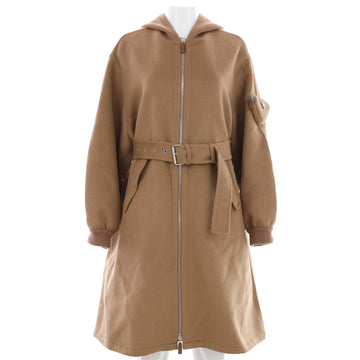 Prada Women's Hooded Belted Oversized Zip Jacket Wool