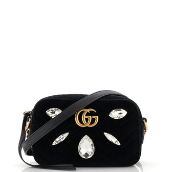 Gucci GG Marmont Shoulder Bag Crystal Embellished Matelasse Velvet Mini