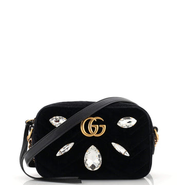 Gucci GG Marmont Shoulder Bag Crystal Embellished Matelasse Velvet Mini
