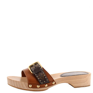 Louis Vuitton Women's Cottage Mules Leather with Monogram Canvas