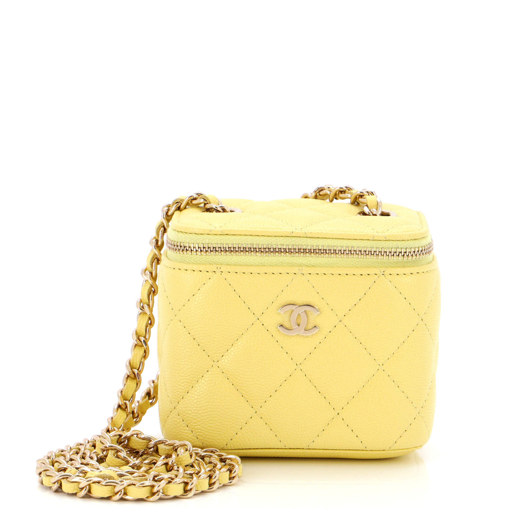 Chanel Classic Vanity Case with Chain Quilted Caviar Mini Yellow 2126771