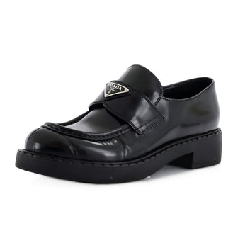 Prada Women's Triangle Logo Loafers Spazzolato Leather