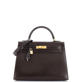 Hermes Kelly Handbag Brown Box Calf with Gold Hardware 32