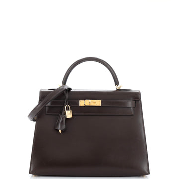 Hermes Kelly Handbag Brown Box Calf with Gold Hardware 32