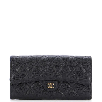 Chanel CC Gusset Classic Flap Wallet Quilted Caviar Long