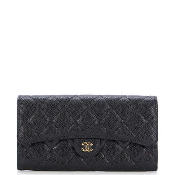 Chanel CC Gusset Classic Flap Wallet Quilted Caviar Long