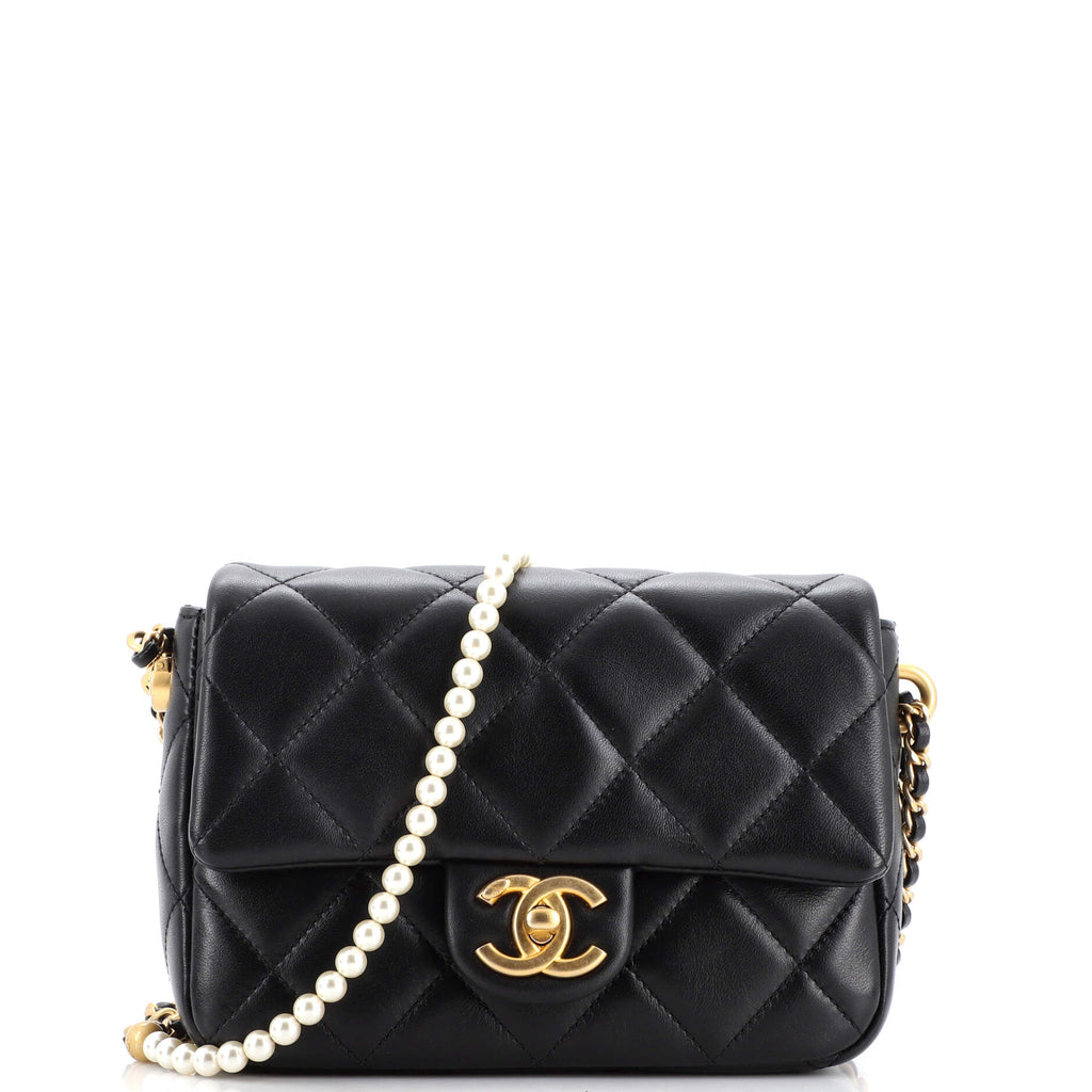 Chanel My Perfect Adjustable Chain Flap Bag Quilted Lambskin with Pearls  Mini Black 2127622