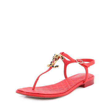 Chanel Women's Embellished CC T-Strap Sandals Quilted Leather