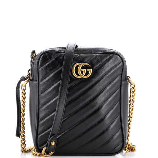 Gucci GG Marmont Double Zip Camera Bag Diagonal Quilted Leather