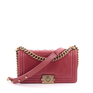 Chanel Reverso Boy Flap Bag Glazed Iridescent Calfskin Old Medium Red