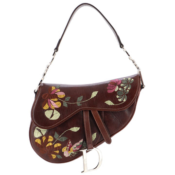 Christian Dior Vintage Saddle Bag Embroidered Leather Medium