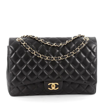 Chanel Classic Double Flap Bag Quilted Lambskin Maxi Black