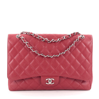 Chanel Classic Single Flap Bag Quilted Caviar Maxi Red