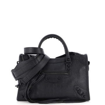 Balenciaga City Classic Studs Bag Crocodile Embossed Leather Small