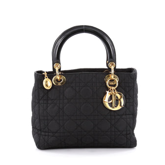 Christian Dior Lady Dior Handbag Cannage Quilt Nylon Medium Black 2128601