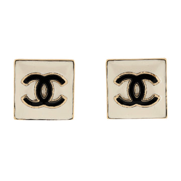 Chanel CC Square Stud Earrings Metal with Enamel