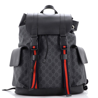 Gucci Double Pocket Buckle Backpack GG Coated Canvas Large