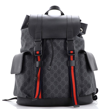 Gucci Double Pocket Buckle Backpack GG Coated Canvas Large