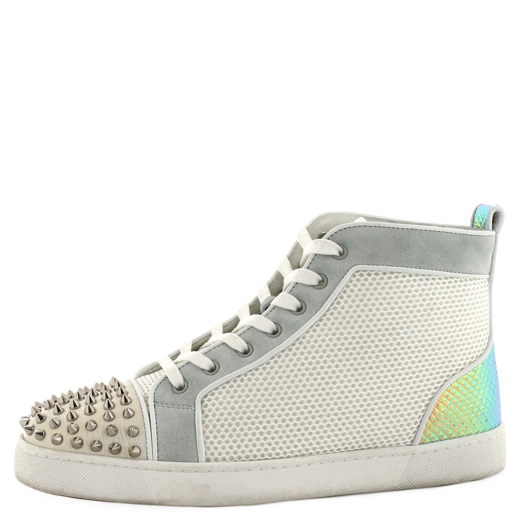 Christian Louboutin Men's Louis Flat High-Top Sneakers Suede, and Studded Leather White 2129383