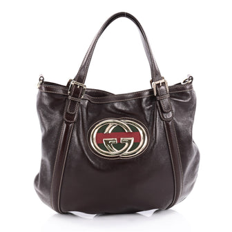 Gucci Britt Web Convertible Satchel Leather Large Brown 2129801