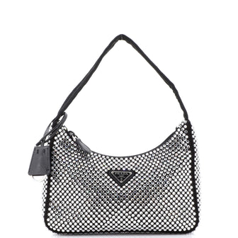 Prada Re-Edition 2000 Hobo Crystal Embellished Satin Mini