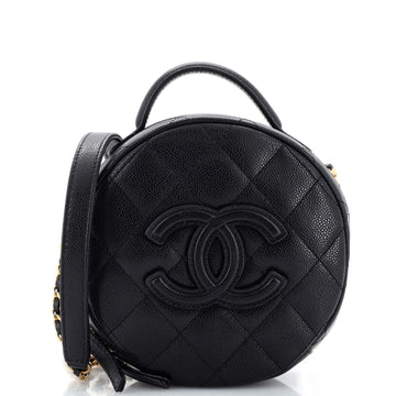 Chanel Round Vanity With Chain Quilted Caviar Small