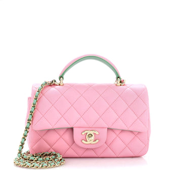 Classic Single Flap Top Handle Bag Quilted Lambskin Mini