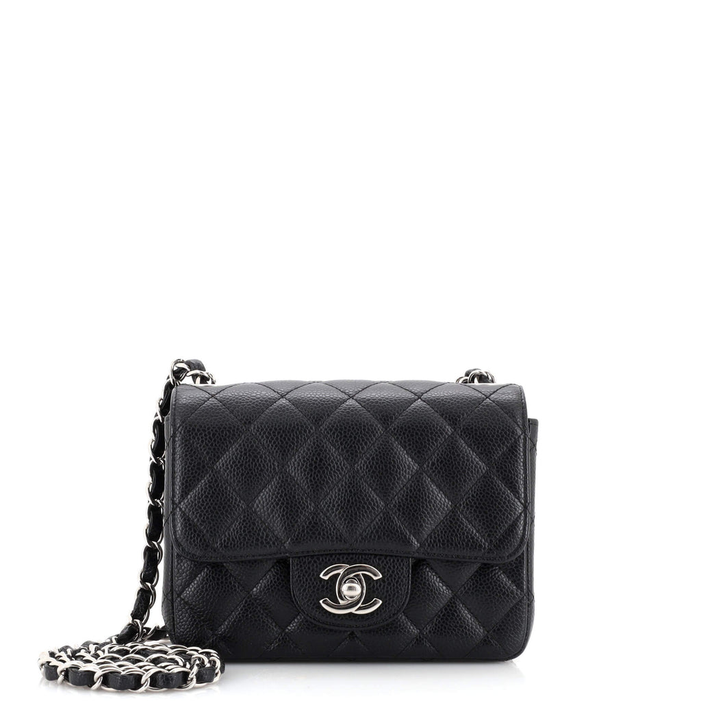 Chanel Square Classic Single Flap Bag Quilted Caviar Mini Black 2130633