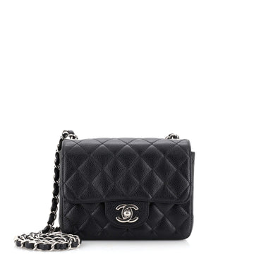 Chanel Square Classic Single Flap Bag Quilted Caviar Mini