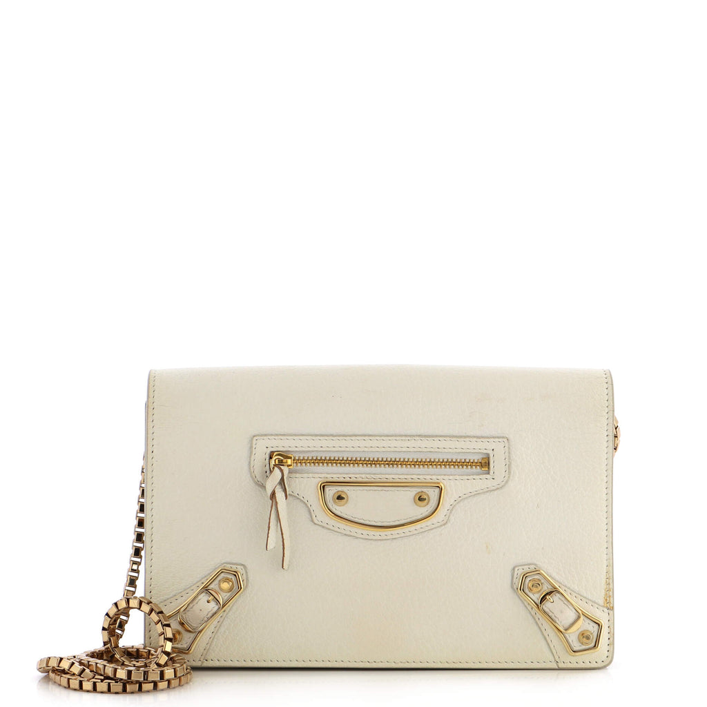 Balenciaga City Classic Metallic Edge Wallet on Chain Leather