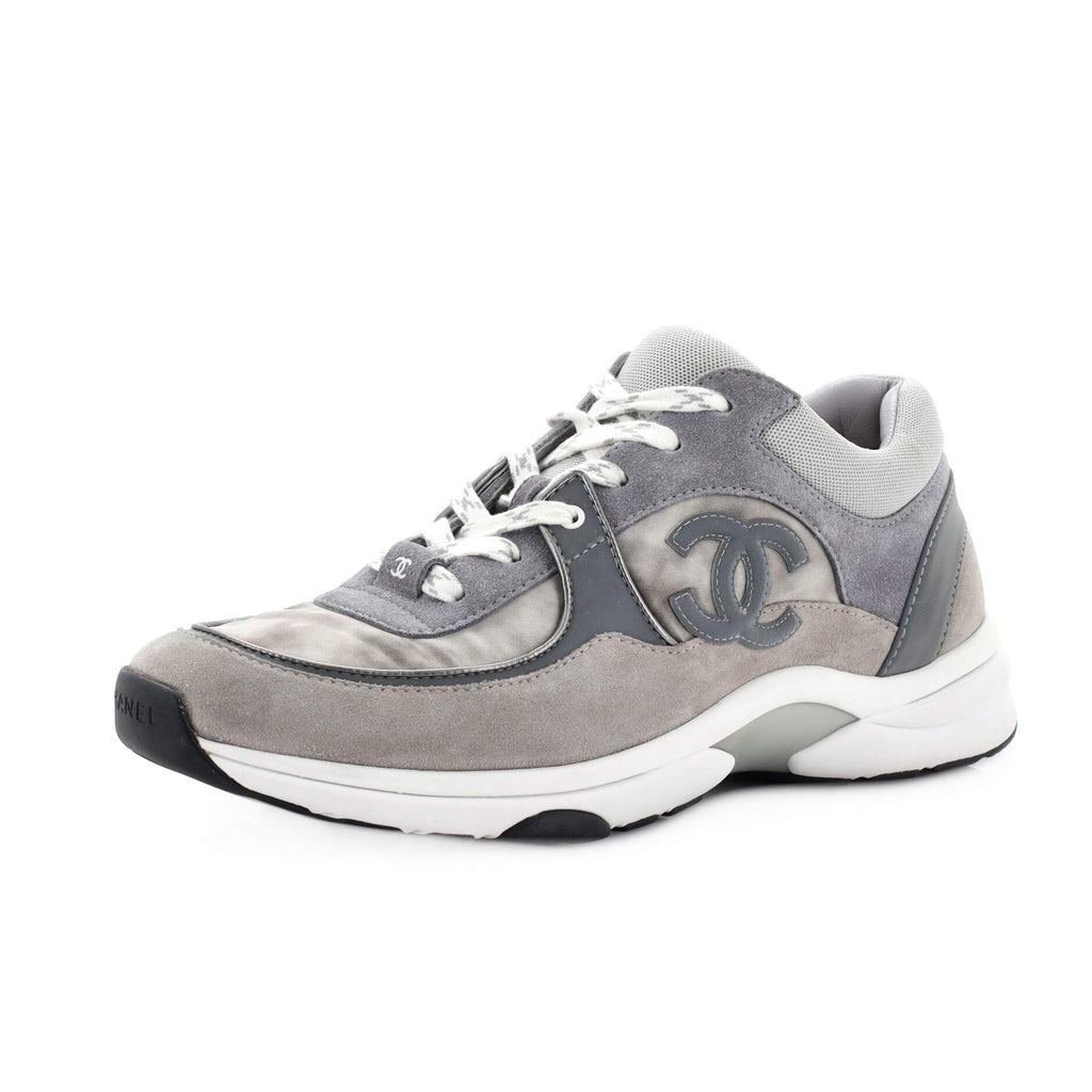 CHANEL Nylon Suede Calfskin CC Sneakers 36 White Dark Grey 1108132