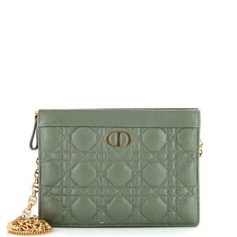 Christian Dior Caro Zipped Pouch With Chain Leather
