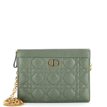 Christian Dior Caro Zipped Pouch With Chain Leather