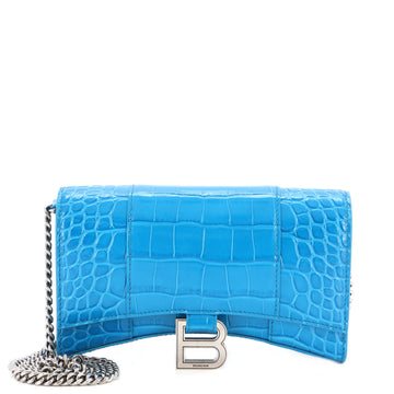 Balenciaga Hourglass Chain Wallet Crocodile Embossed Leather