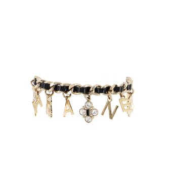 Chanel Letters Emoji Charms Woven Chain Bracelet Metal and Leather with Crystals and Faux Pearl