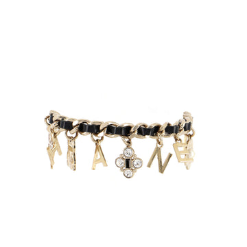 Chanel Letters Emoji Charms Woven Chain Bracelet Metal and Leather with Crystals and Faux Pearl