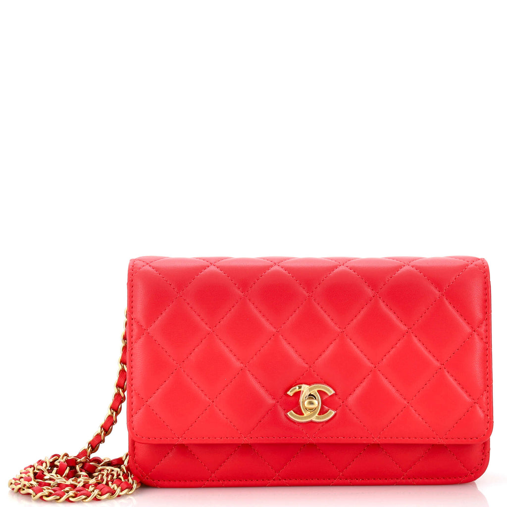 Chanel Red Quilted Lambskin Classic Wallet On Chain (WOC