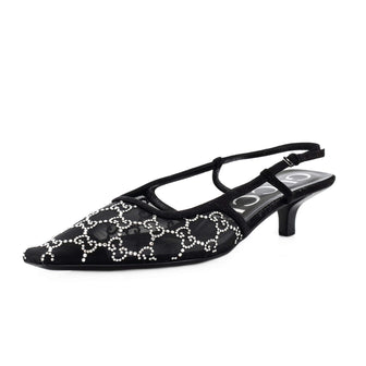 Gucci Women's Slingback Pumps Crystal GG Embellished Mesh